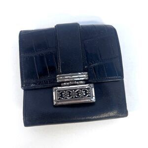 Brighton VTG Wallet Kiss Clasp Change Purse Faux Croc Black Silver Hardware
